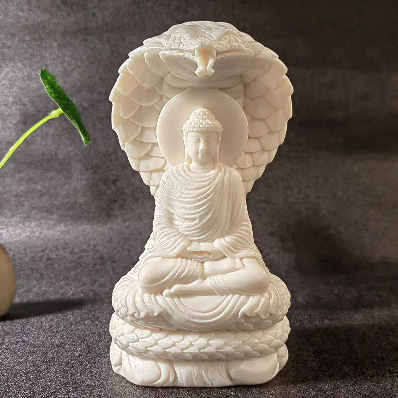 Tathagata Shakyamuni Snake Lotus Ivory Fruit Meditation Statue Serenity Home Decoration