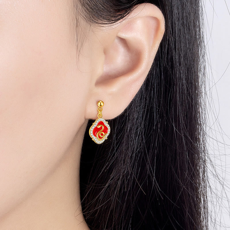 925 Sterling Silver Year Of The Snake Blessing Earrings - Image 3