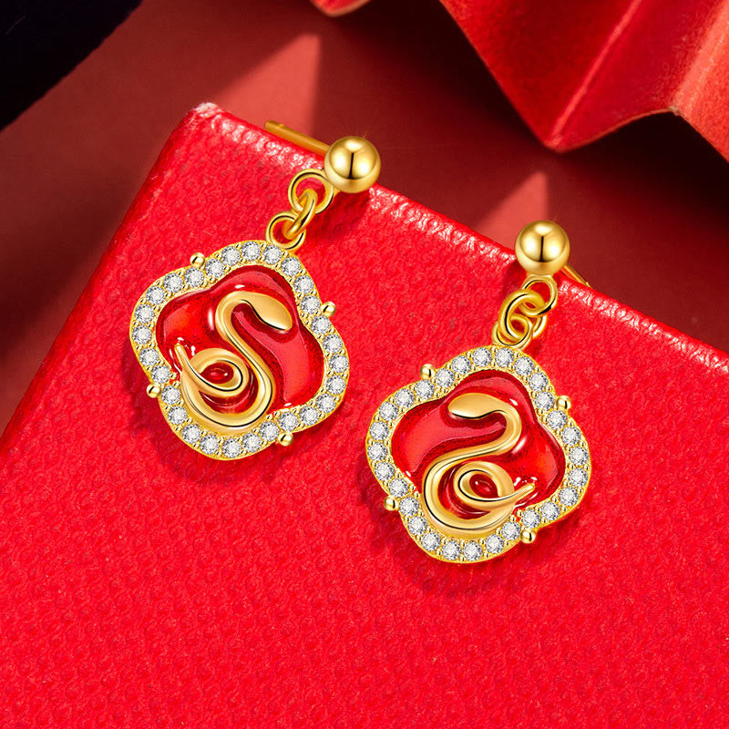925 Sterling Silver Year Of The Snake Blessing Earrings