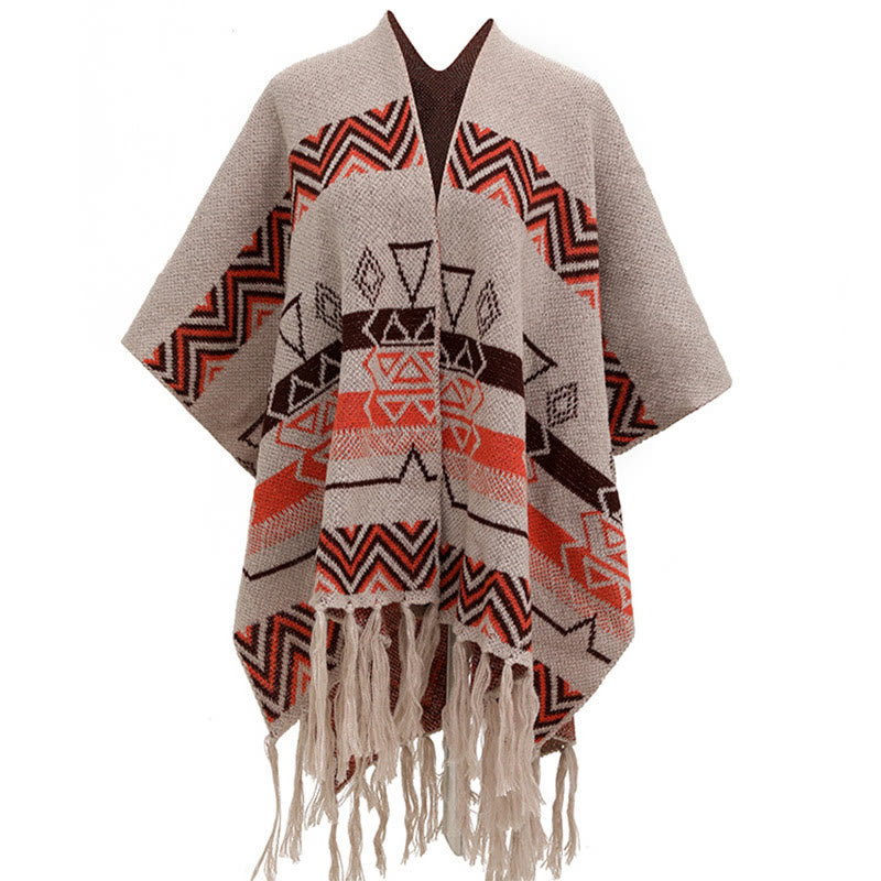 Tibetan Wave Stripe Geometry Tassels Shawl Fall Winter Cozy Scarf Wrap - Image 23