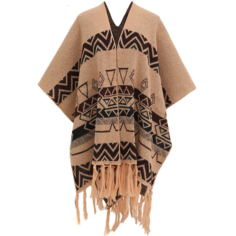 Tibetan Wave Stripe Geometry Tassels Shawl Fall Winter Cozy Scarf Wrap - Image 30