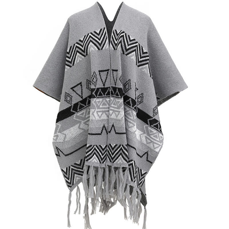 Tibetan Wave Stripe Geometry Tassels Shawl Fall Winter Cozy Scarf Wrap - Image 31