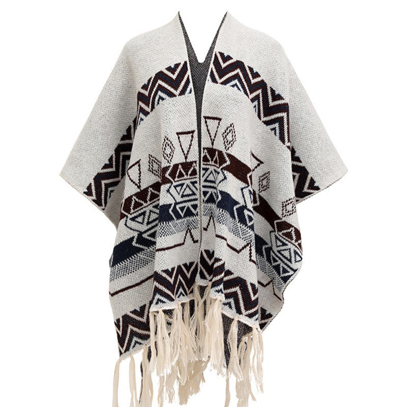 Tibetan Wave Stripe Geometry Tassels Shawl Fall Winter Cozy Scarf Wrap - Image 22