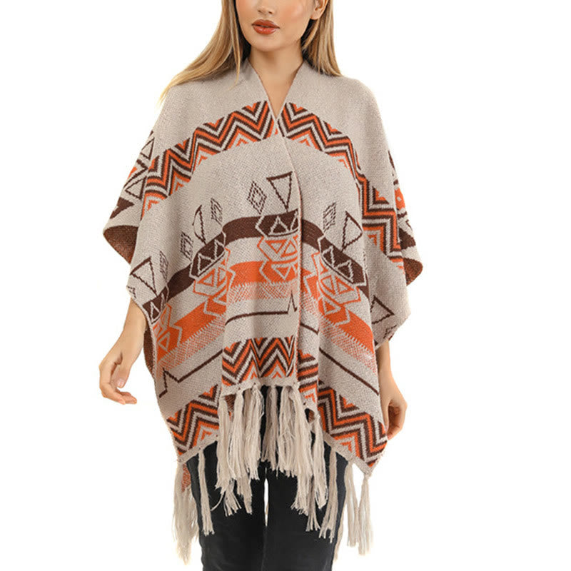 Tibetan Wave Stripe Geometry Tassels Shawl Fall Winter Cozy Scarf Wrap - Image 26