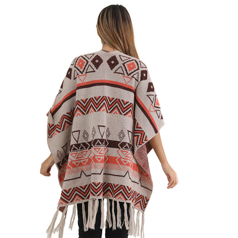 Tibetan Wave Stripe Geometry Tassels Shawl Fall Winter Cozy Scarf Wrap - Image 28