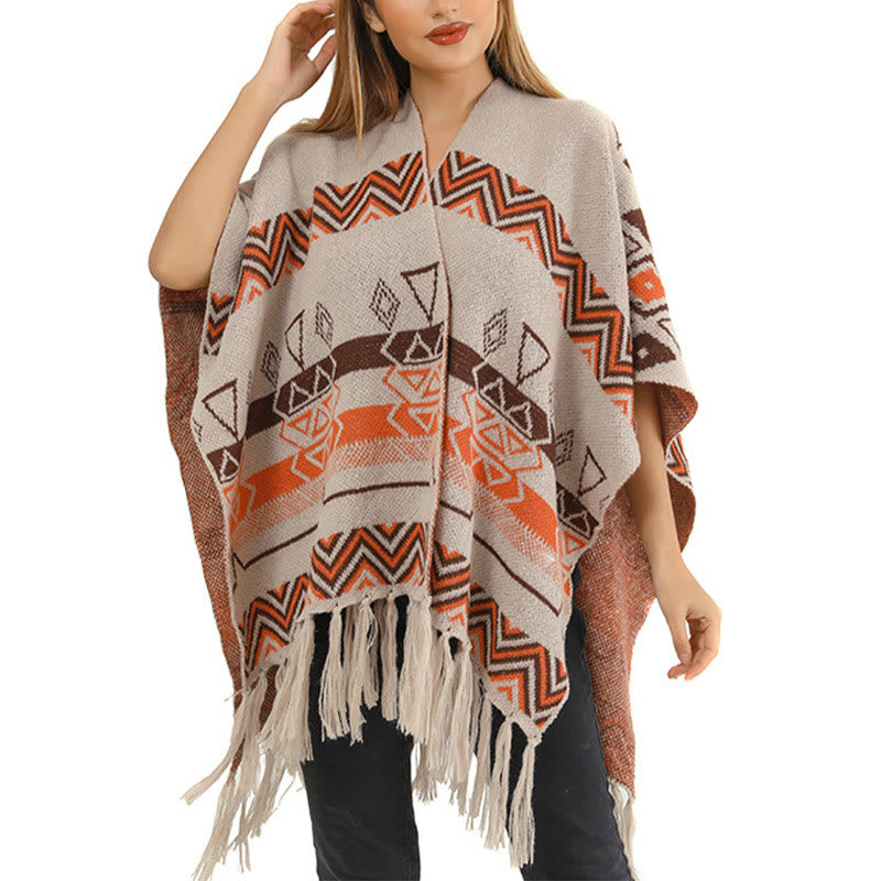 Tibetan Wave Stripe Geometry Tassels Shawl Fall Winter Cozy Scarf Wrap - Image 24