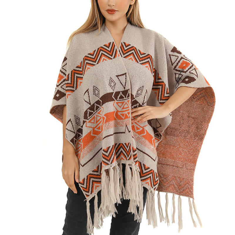Tibetan Wave Stripe Geometry Tassels Shawl Fall Winter Cozy Scarf Wrap - Image 25