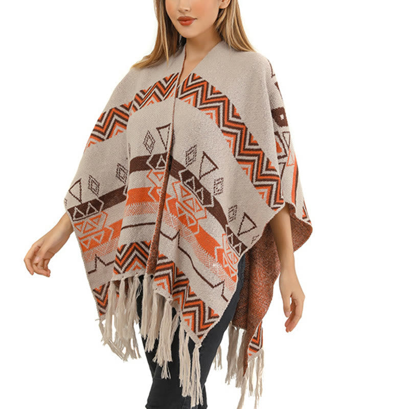 Tibetan Wave Stripe Geometry Tassels Shawl Fall Winter Cozy Scarf Wrap - Image 27