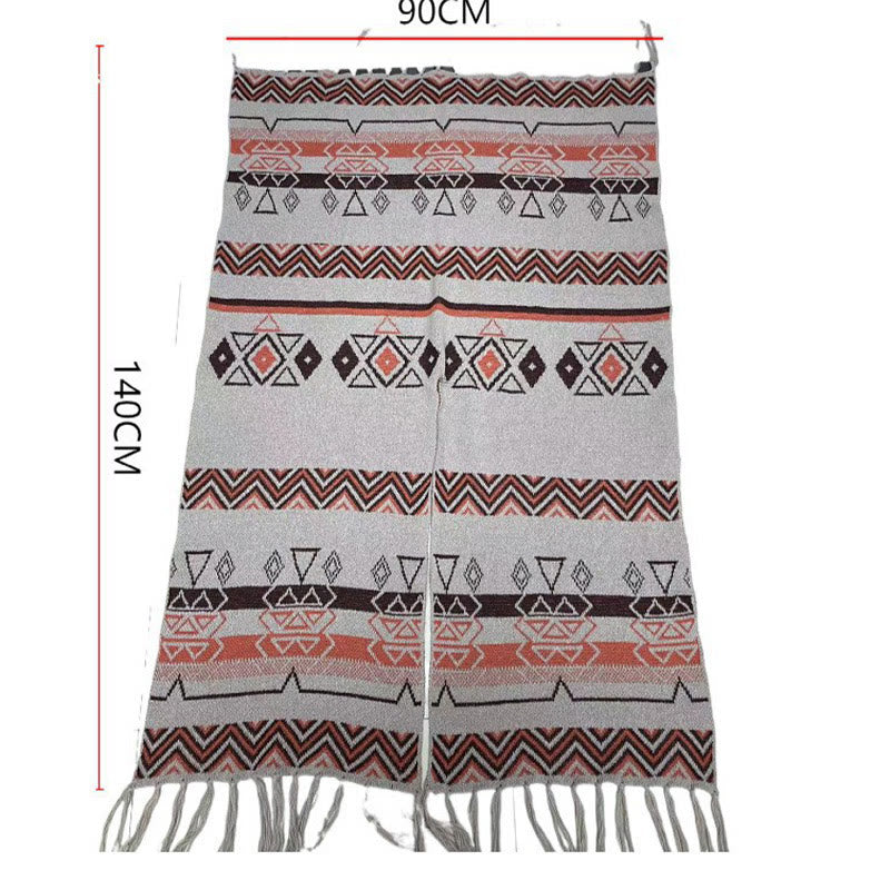 Tibetan Wave Stripe Geometry Tassels Shawl Fall Winter Cozy Scarf Wrap - Image 29