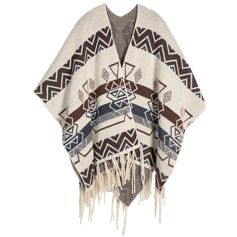 Tibetan Wave Stripe Geometry Tassels Shawl Fall Winter Cozy Scarf Wrap - Image 21