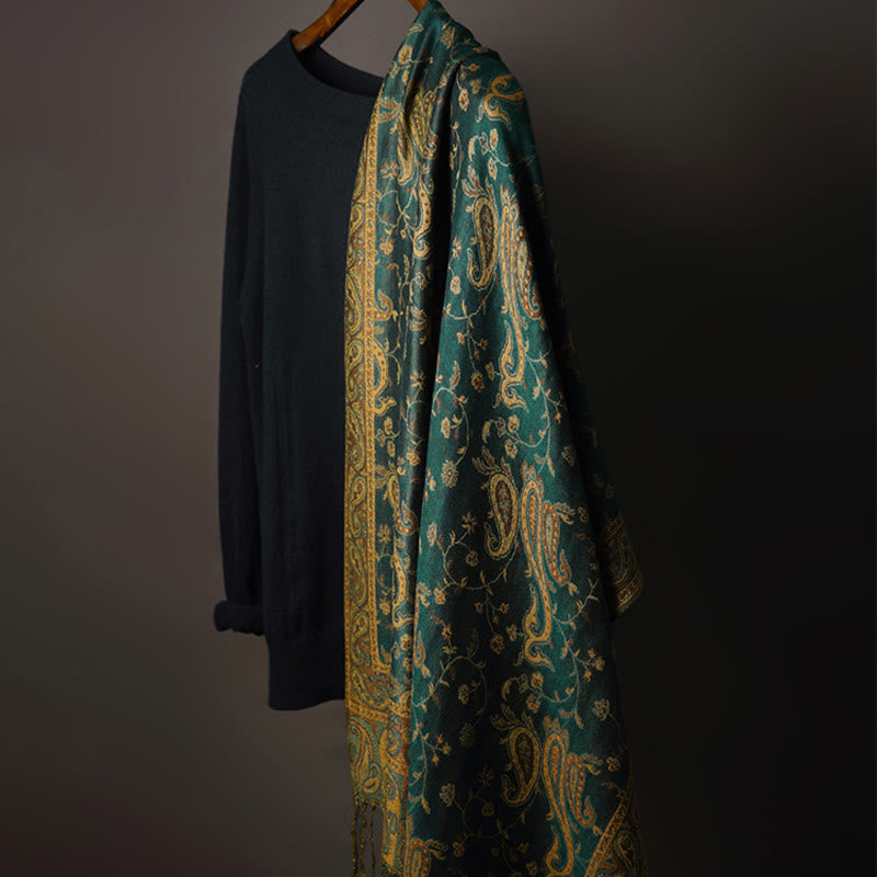 Tibetan Cashew Flower Vine Print Tassels Shawl Fall Winter Soft Scarf Wrap - Image 3