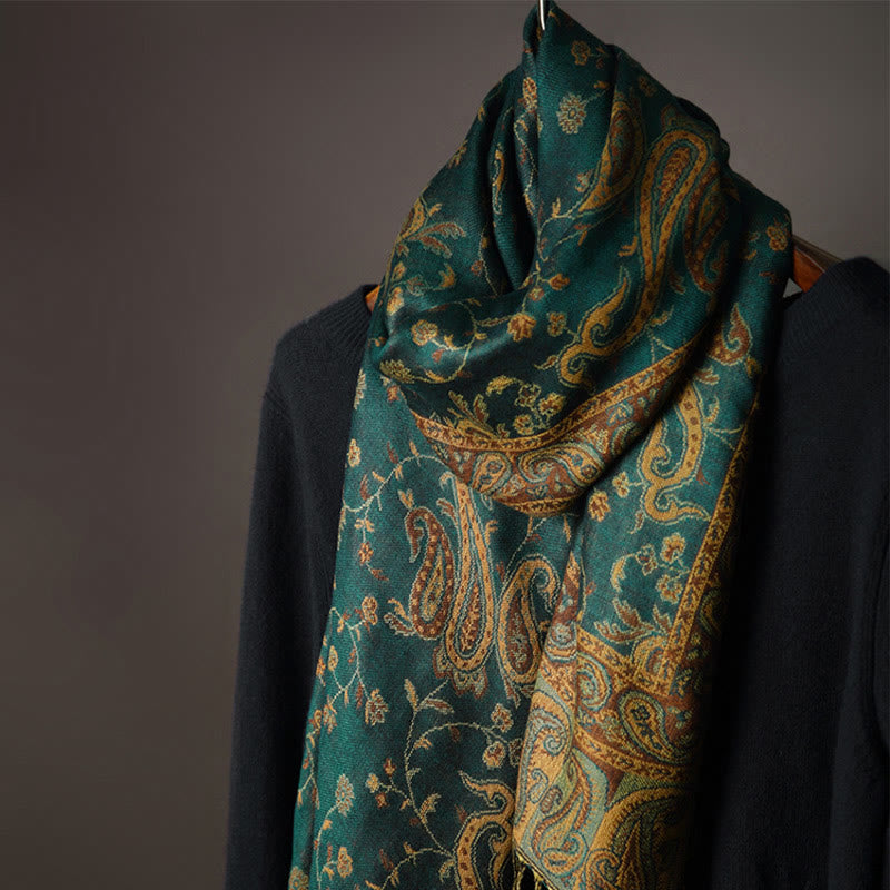 Tibetan Cashew Flower Vine Print Tassels Shawl Fall Winter Soft Scarf Wrap - Image 4
