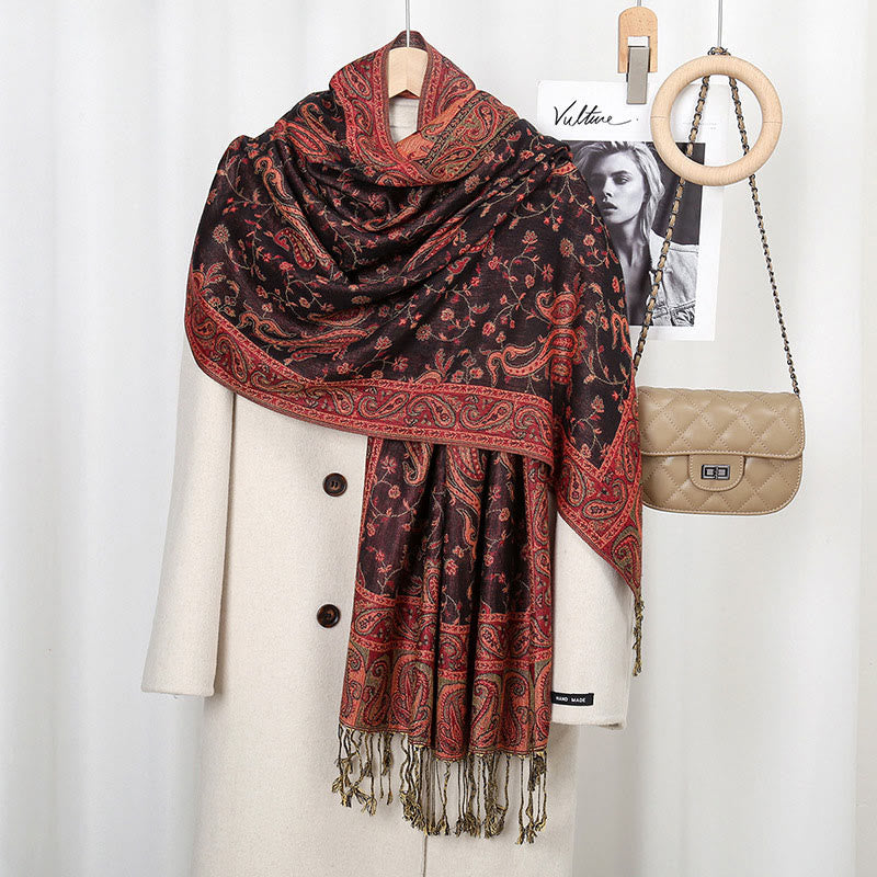 Tibetan Cashew Flower Vine Print Tassels Shawl Fall Winter Soft Scarf Wrap - Image 14