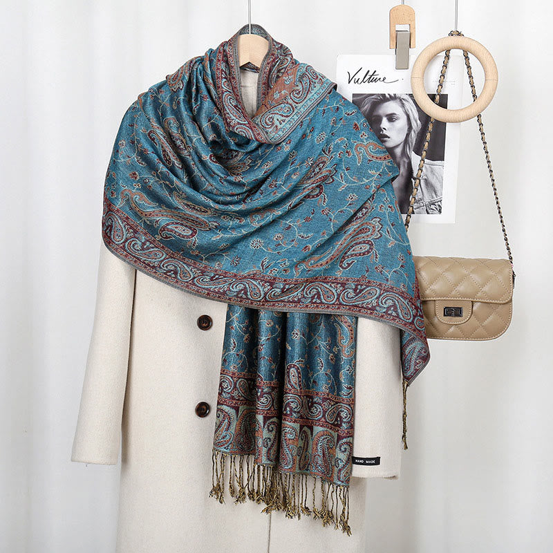 Tibetan Cashew Flower Vine Print Tassels Shawl Fall Winter Soft Scarf Wrap - Image 15
