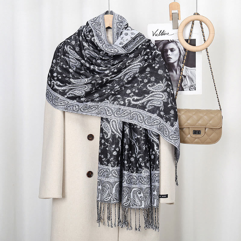 Tibetan Cashew Flower Vine Print Tassels Shawl Fall Winter Soft Scarf Wrap - Image 16