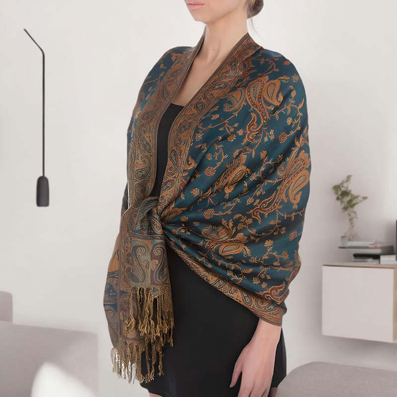 Tibetan Cashew Flower Vine Print Tassels Shawl Fall Winter Soft Scarf Wrap - Image 11