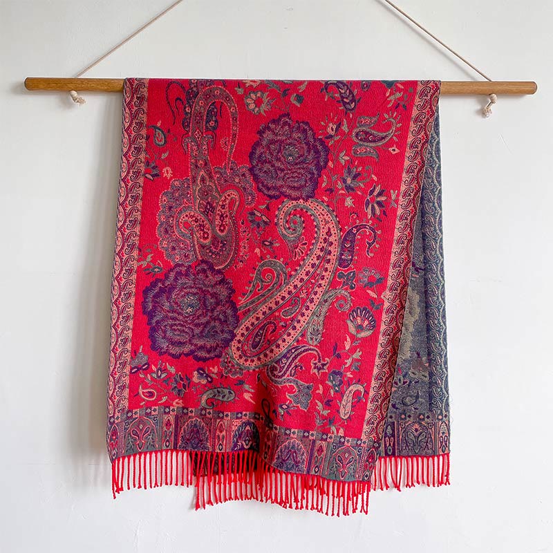 Tibetan Cashew Peony Flowers Vine Tassels Shawl Fall Winter Cozy Scarf Wrap - Image 22