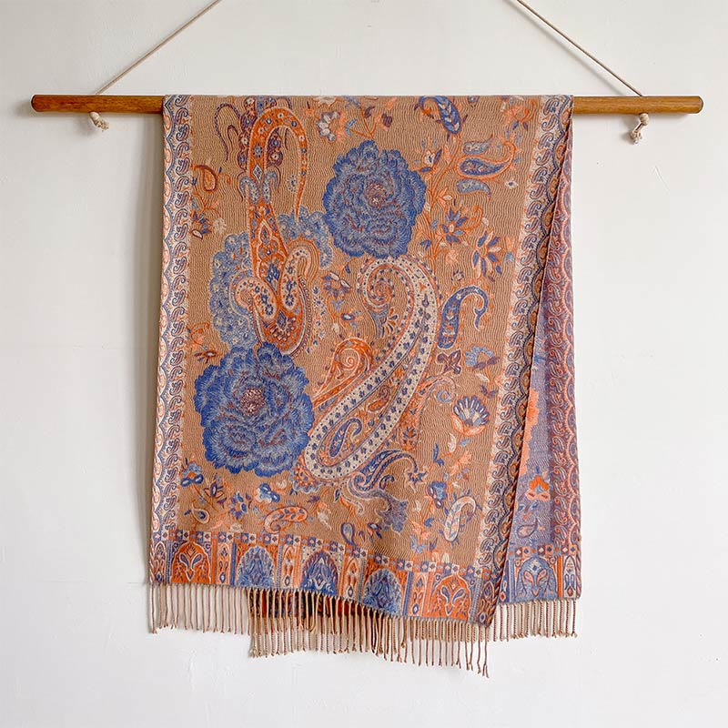 Tibetan Cashew Peony Flowers Vine Tassels Shawl Fall Winter Cozy Scarf Wrap - Image 32