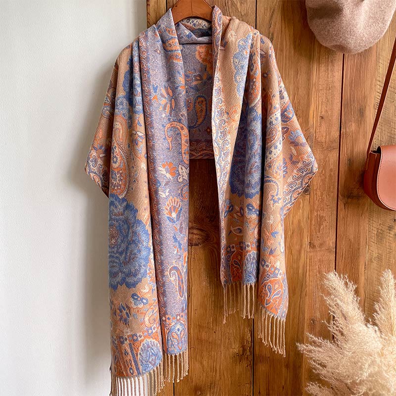 Tibetan Cashew Peony Flowers Vine Tassels Shawl Fall Winter Cozy Scarf Wrap - Image 30