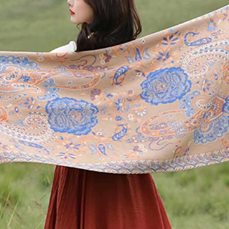 Tibetan Cashew Peony Flowers Vine Tassels Shawl Fall Winter Cozy Scarf Wrap - Image 29