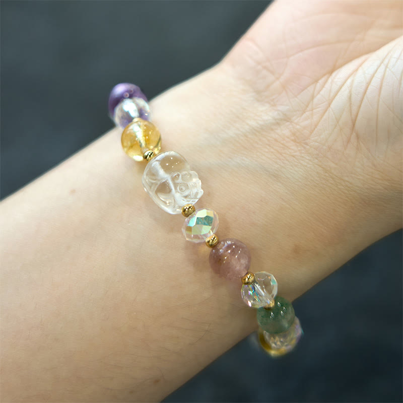 PiXiu White Crystal Citrine Green Strawberry Quartz Amethyst Luck Bracelet - Image 7