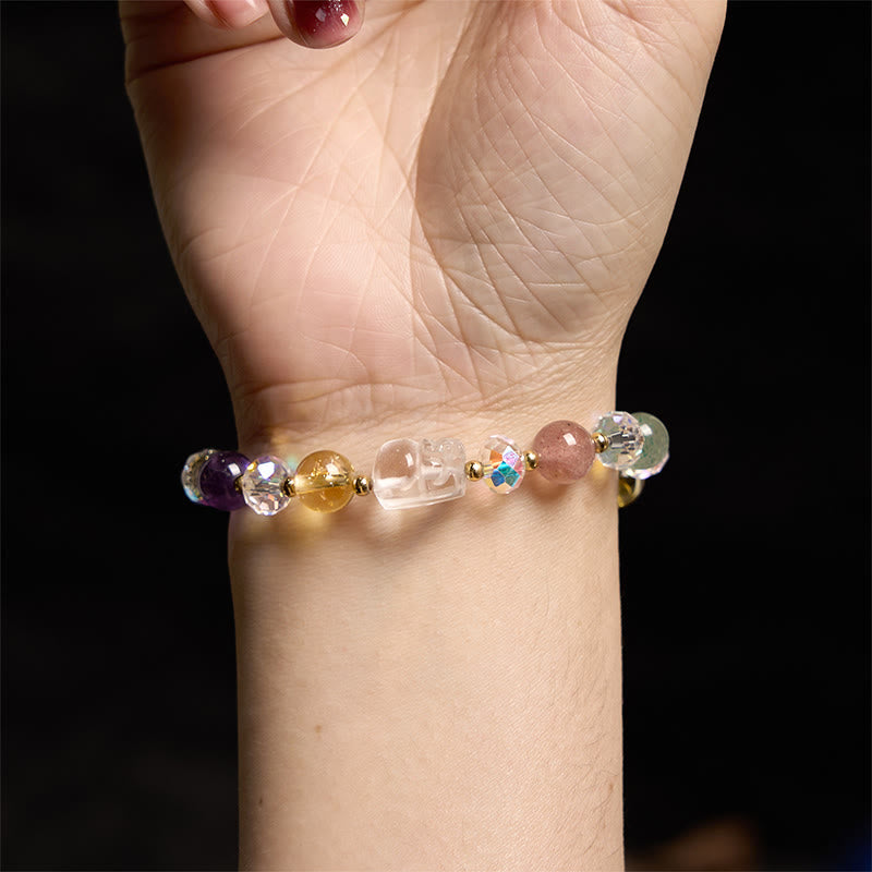 PiXiu White Crystal Citrine Green Strawberry Quartz Amethyst Luck Bracelet - Image 5