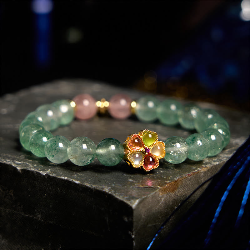 Natural Green Strawberry Quartz Soothing Fu Character Bracelet - Image 4