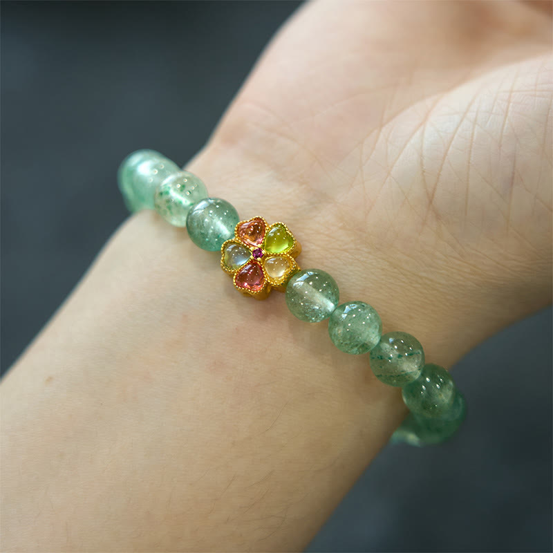 Natural Green Strawberry Quartz Soothing Fu Character Bracelet - Image 6