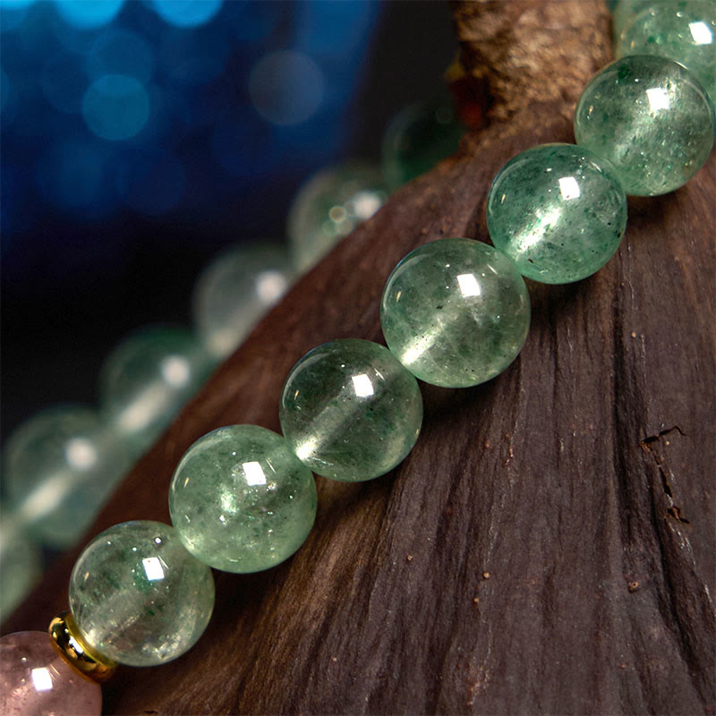Natural Green Strawberry Quartz Soothing Fu Character Bracelet - Image 5