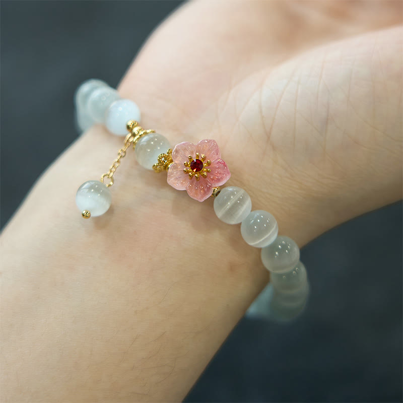 Chrysoberyl Cat's Eye Pink Flowers Support Bracelet - Image 6