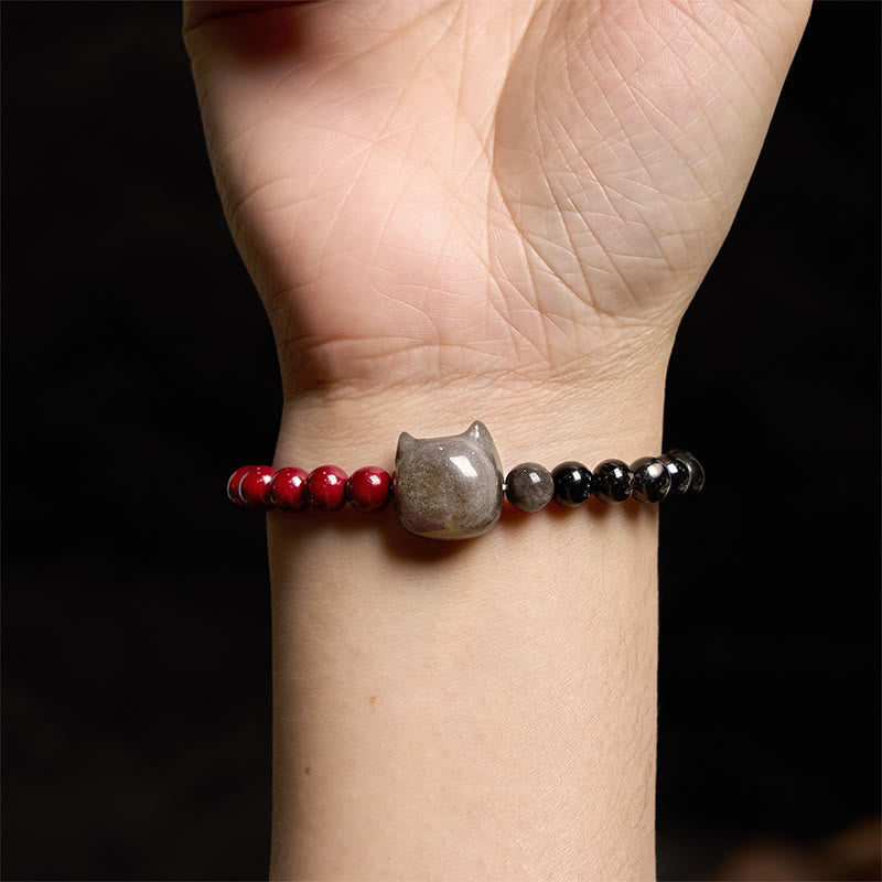 Black Obsidian Cinnabar Silver Sheen Obsidian Cat Fulfilment Bracelet - Image 5