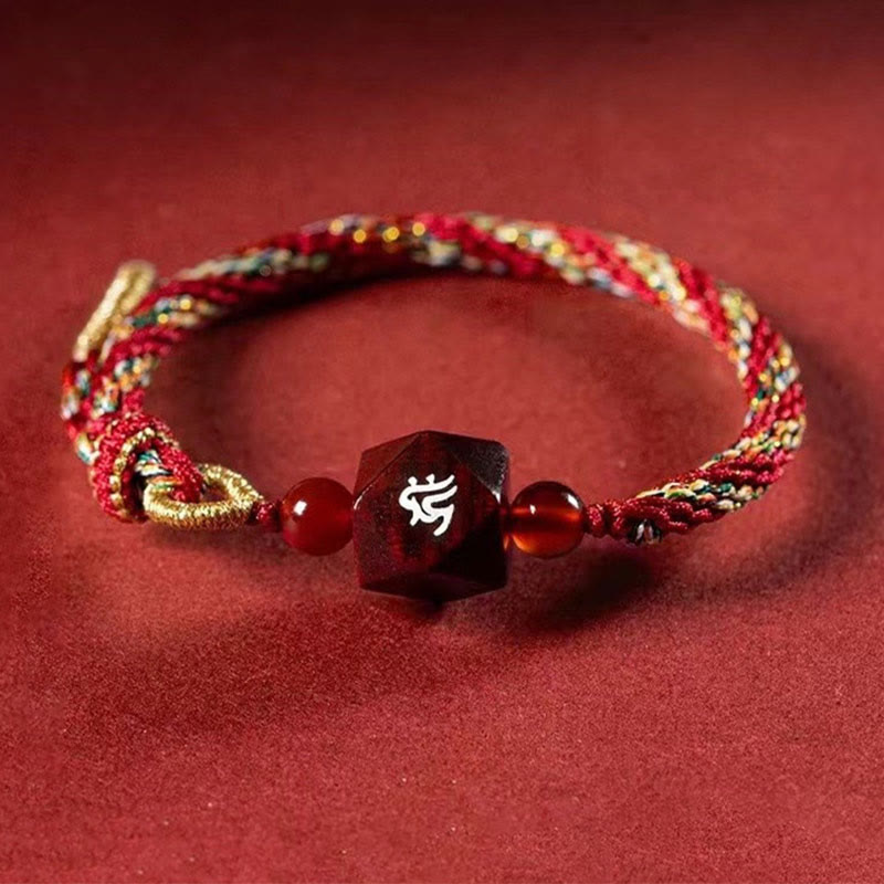 Chinese Zodiac Natal Buddha Small Leaf Red Sandalwood Red String Protection Bracelet