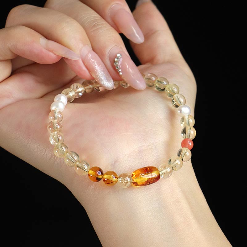 Natural Citrine Pearl Topaz White Crystal Protection Bracelet - Image 4