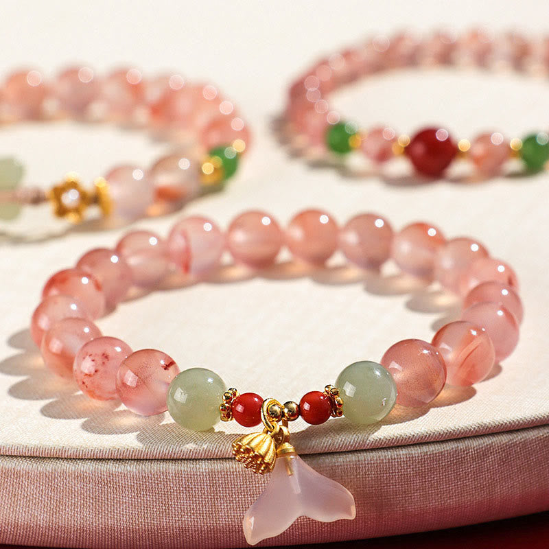 South Red Agate Butterfly Orchid Hetian Jade Luck Bracelet