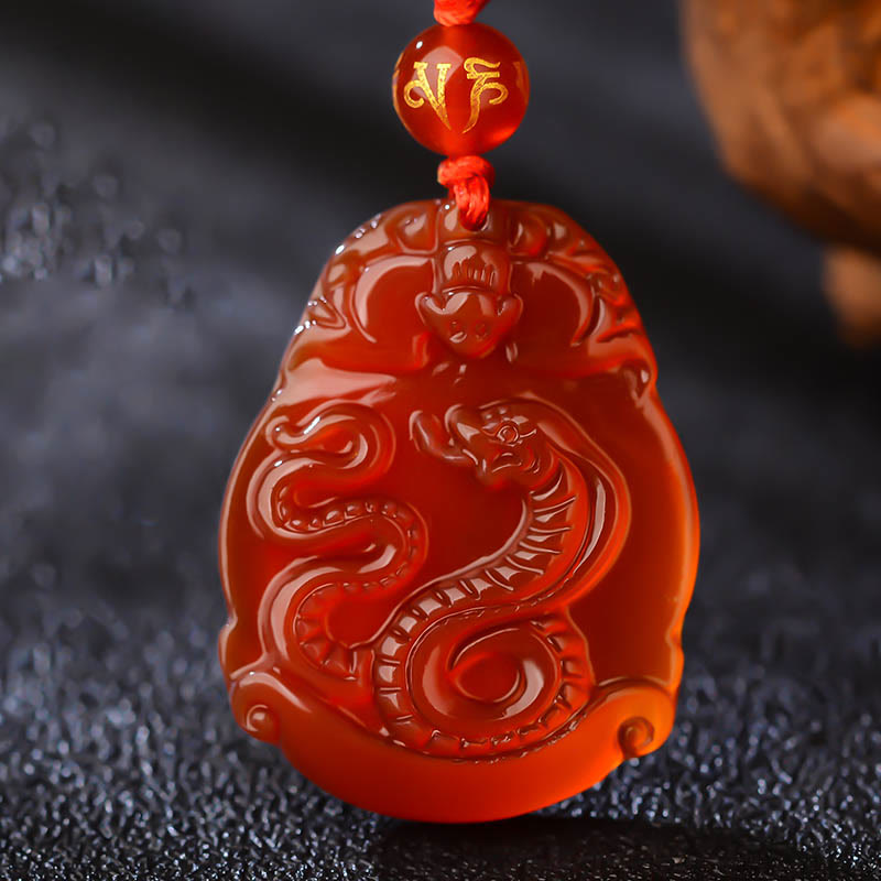 Chinese Zodiac Red Agate Calm Necklace Pendant