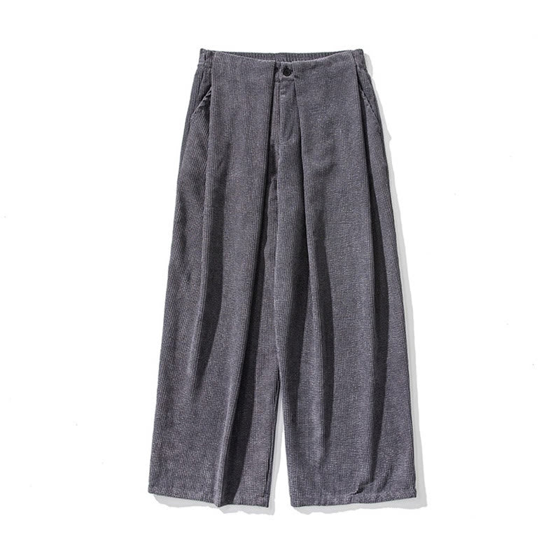 Solid Color Cotton Corduroy Men's Wide Leg Pants With Pockets - Image 14