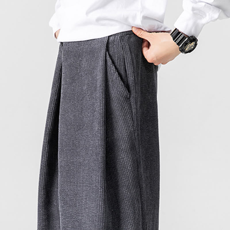 Solid Color Cotton Corduroy Men's Wide Leg Pants With Pockets - Image 12