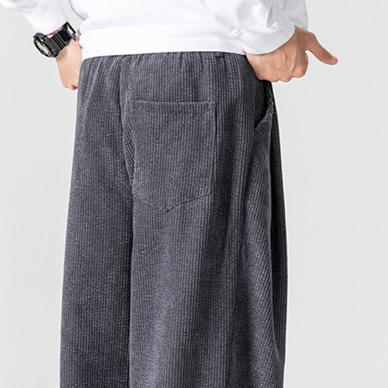 Solid Color Cotton Corduroy Men's Wide Leg Pants With Pockets - Image 11