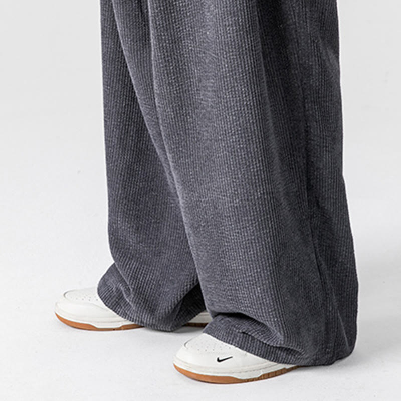 Solid Color Cotton Corduroy Men's Wide Leg Pants With Pockets - Image 13