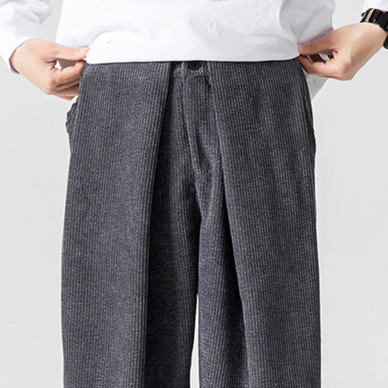Solid Color Cotton Corduroy Men's Wide Leg Pants With Pockets - Image 10