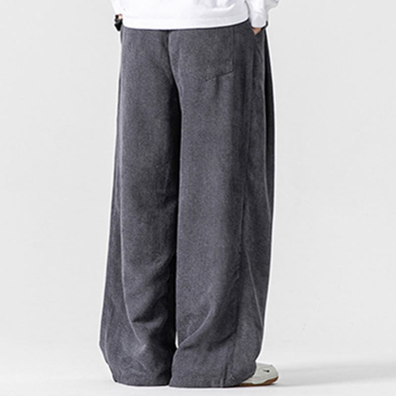 Solid Color Cotton Corduroy Men's Wide Leg Pants With Pockets - Image 6