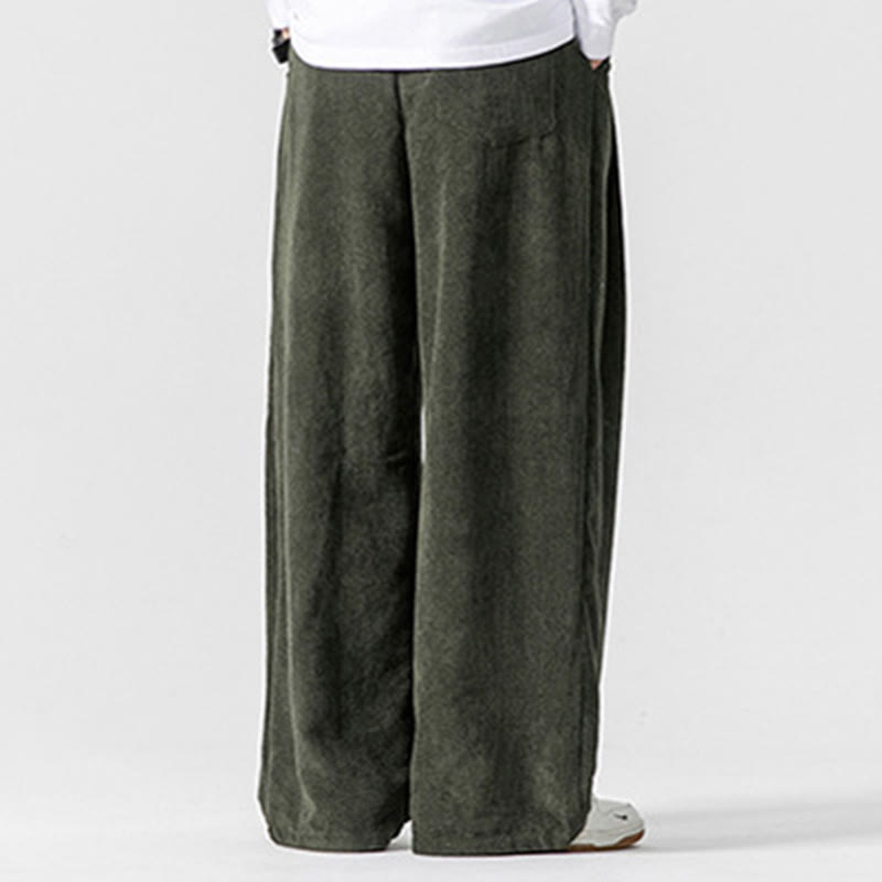 Solid Color Cotton Corduroy Men's Wide Leg Pants With Pockets - Image 19