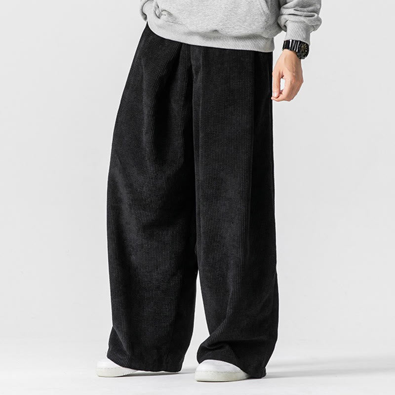 Solid Color Cotton Corduroy Men's Wide Leg Pants With Pockets - Image 24