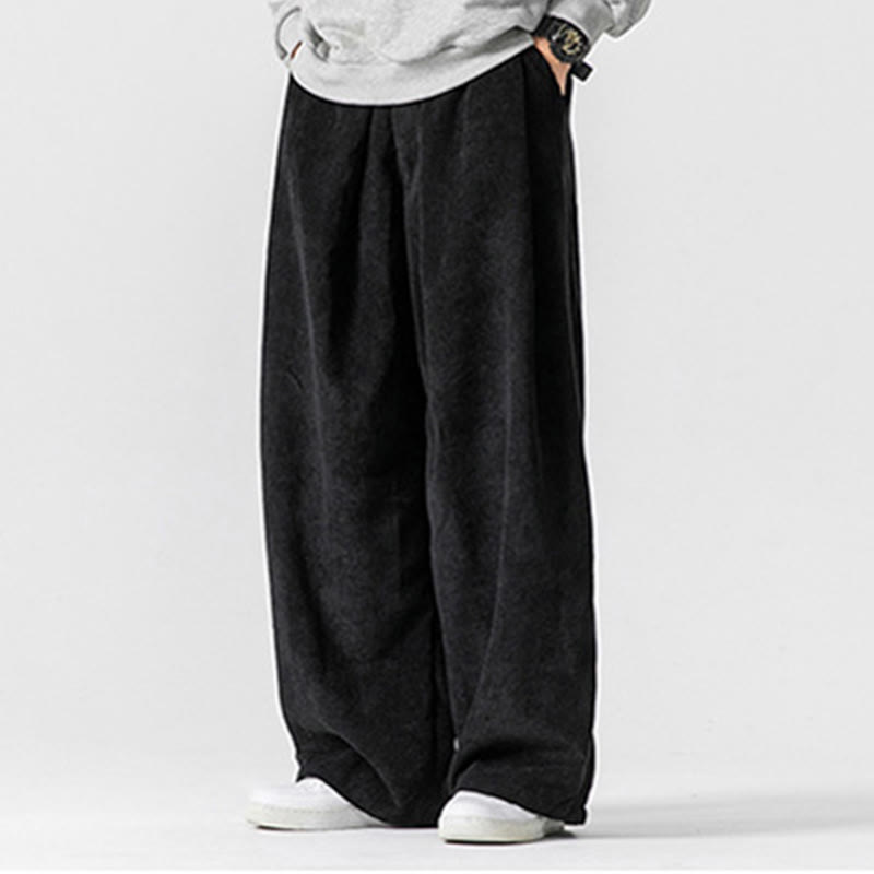 Solid Color Cotton Corduroy Men's Wide Leg Pants With Pockets - Image 25