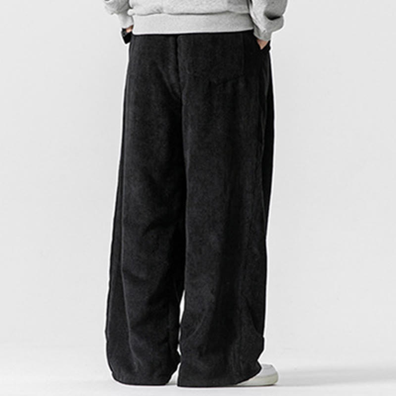 Solid Color Cotton Corduroy Men's Wide Leg Pants With Pockets - Image 26