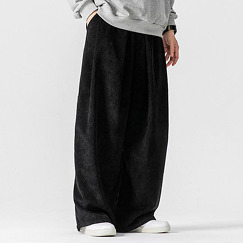 Solid Color Cotton Corduroy Men's Wide Leg Pants With Pockets - Image 29