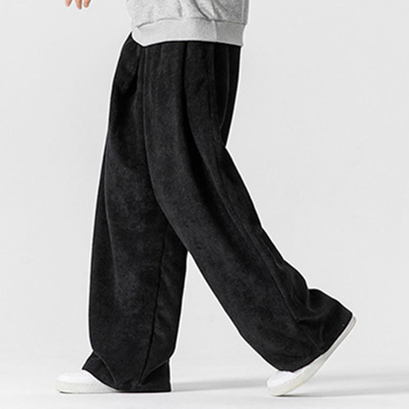 Solid Color Cotton Corduroy Men's Wide Leg Pants With Pockets - Image 27