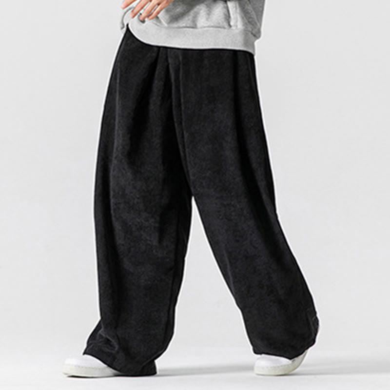 Solid Color Cotton Corduroy Men's Wide Leg Pants With Pockets - Image 30