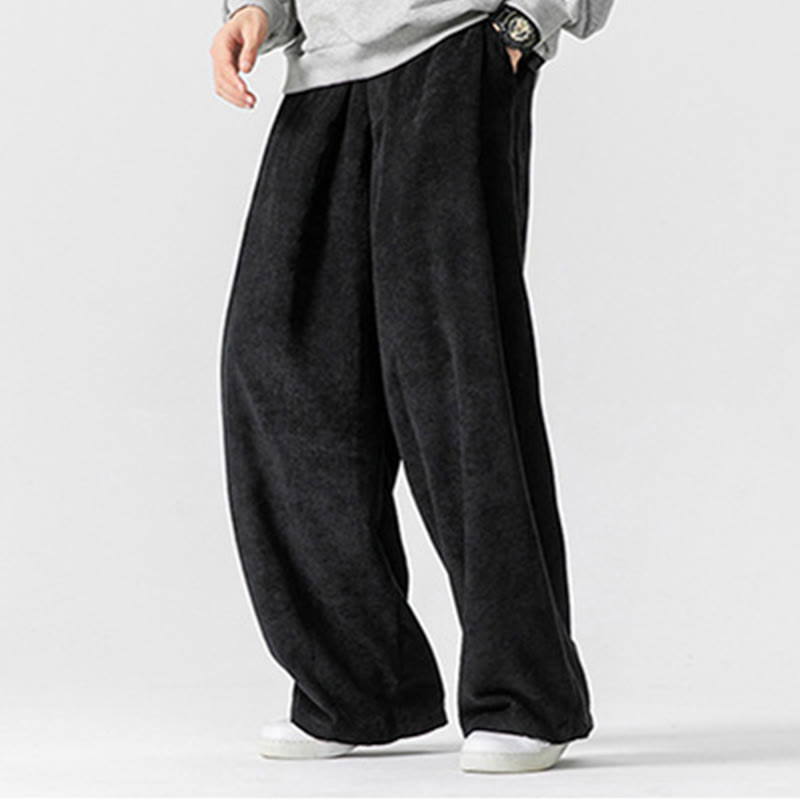 Solid Color Cotton Corduroy Men's Wide Leg Pants With Pockets - Image 28