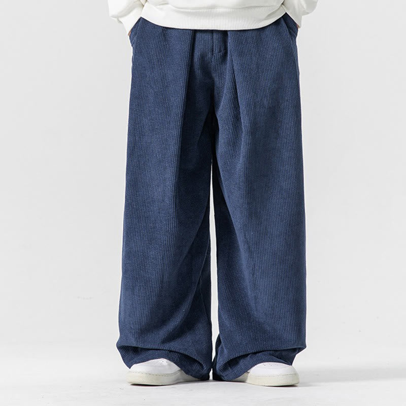 Solid Color Cotton Corduroy Men's Wide Leg Pants With Pockets - Image 31